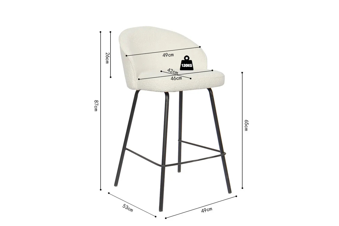 Lot de Chaises de Bar JUNYA en Tissu Bouclé Blanc - 52 x 51 cm ROUSSEAU