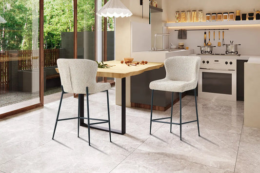 Lot de Chaises de Bar LISE en Tissu Bouclé Beige - 51.5 x 56 cm ROUSSEAU