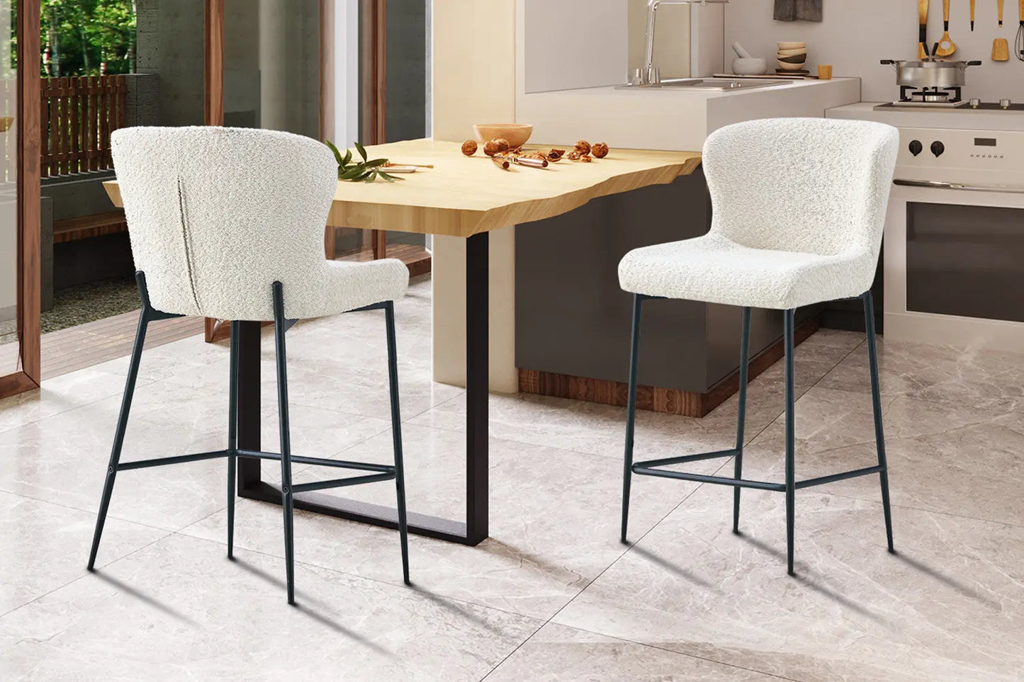 Lot de Chaises de Bar LISE en Tissu Bouclé Écru - 51.5 x 56 cm ROUSSEAU