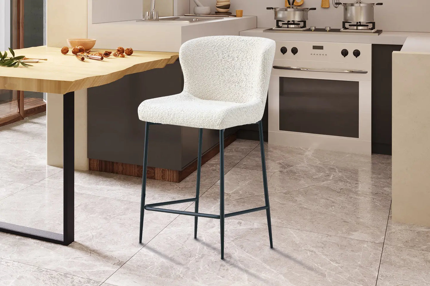 Lot de Chaises de Bar LISE en Tissu Bouclé Écru - 51.5 x 56 cm ROUSSEAU