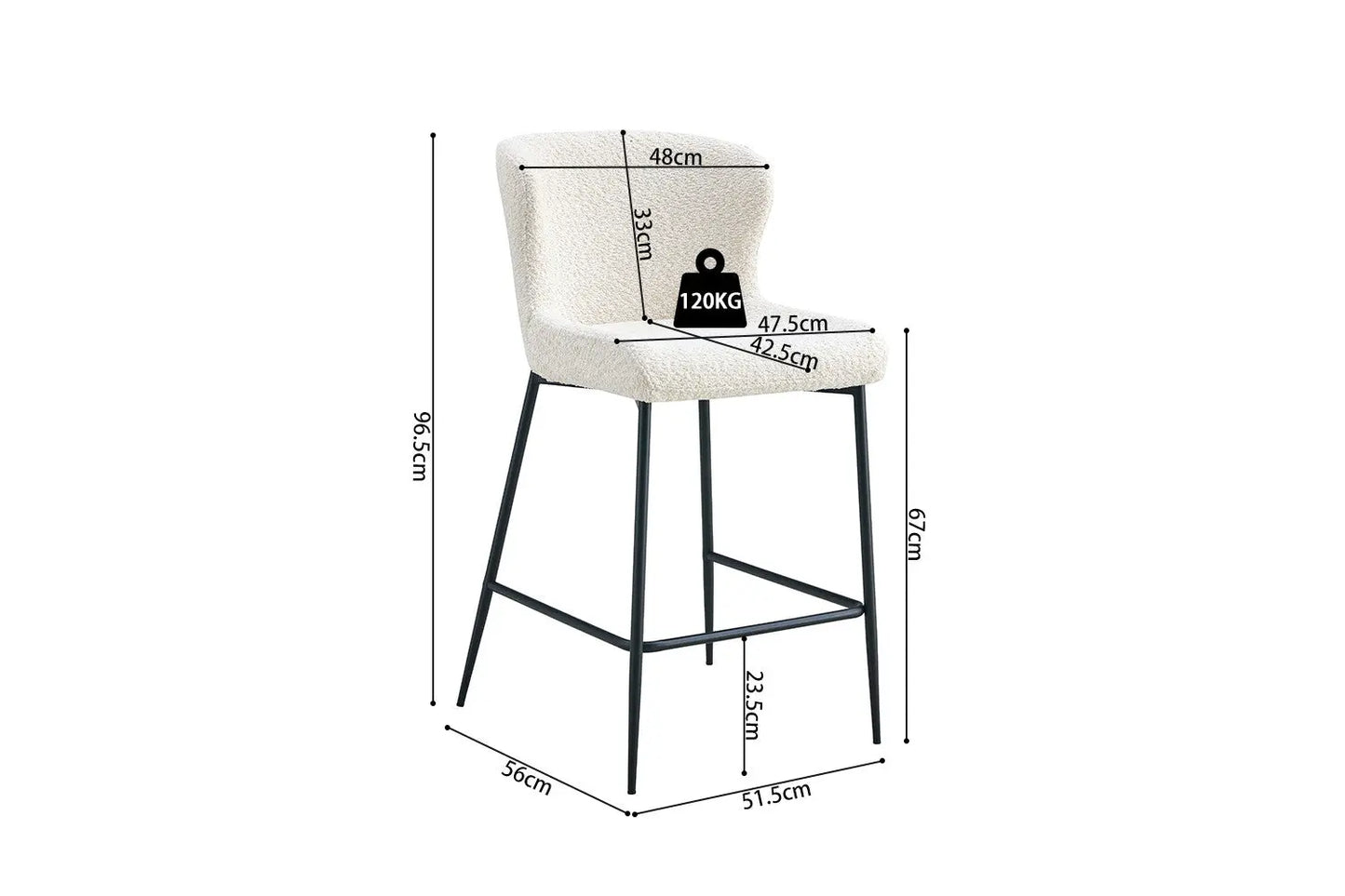 Lot de Chaises de Bar LISE en Tissu Bouclé Écru - 51.5 x 56 cm ROUSSEAU