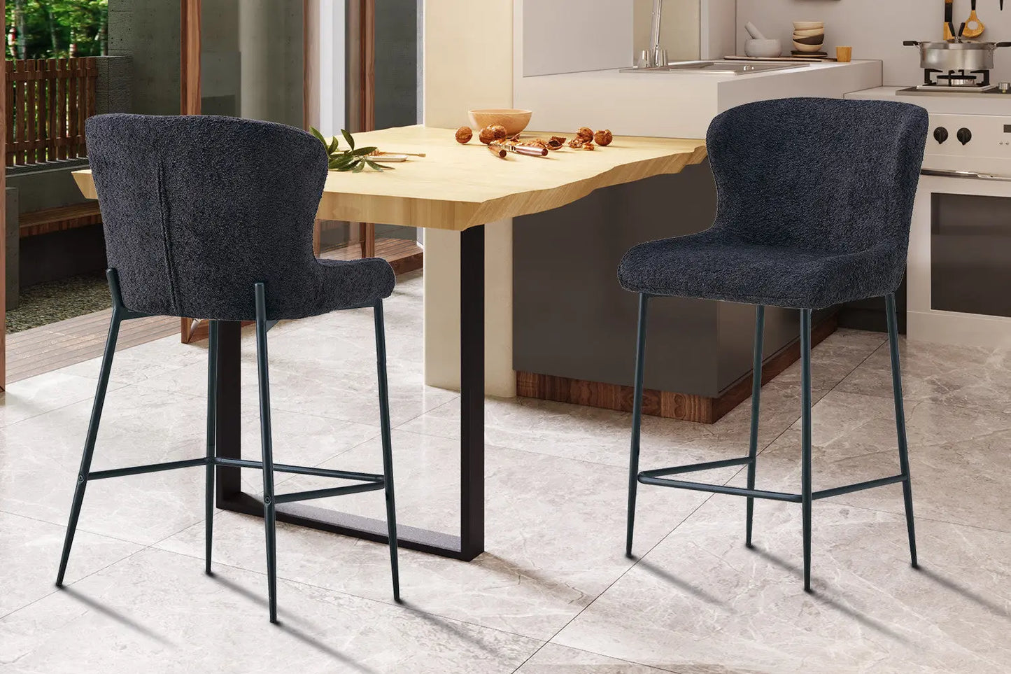 Lot de Chaises de Bar LISE en Tissu Bouclé Gris Foncé - 51.5 x 56 cm ROUSSEAU