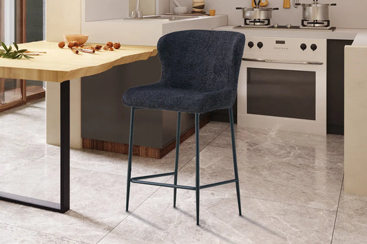 Lot de Chaises de Bar LISE en Tissu Bouclé Gris Foncé - 51.5 x 56 cm ROUSSEAU