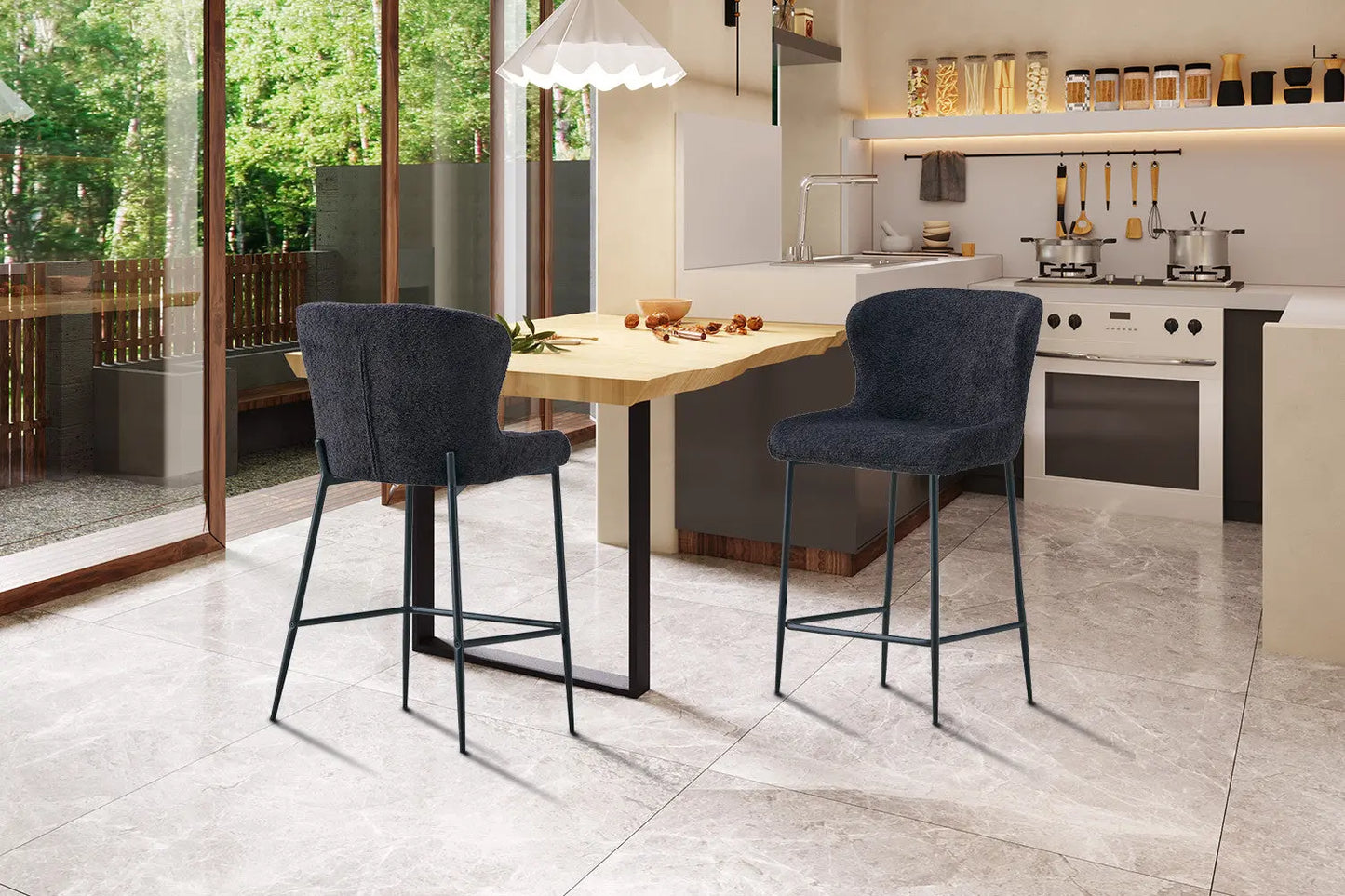 Lot de Chaises de Bar LISE en Tissu Bouclé Gris Foncé - 51.5 x 56 cm ROUSSEAU