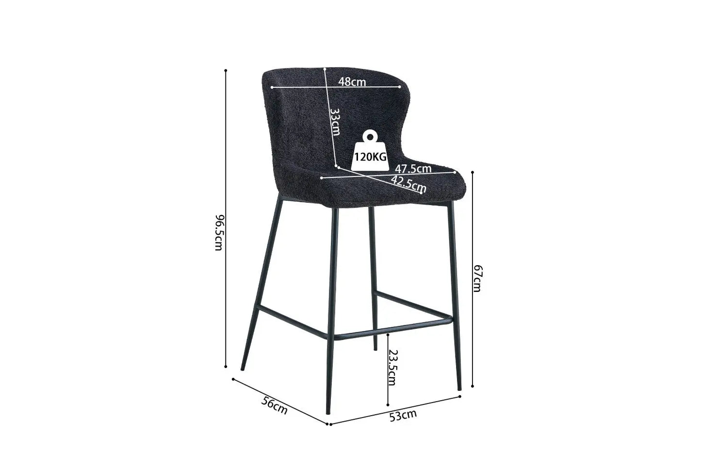 Lot de Chaises de Bar LISE en Tissu Bouclé Gris Foncé - 51.5 x 56 cm ROUSSEAU