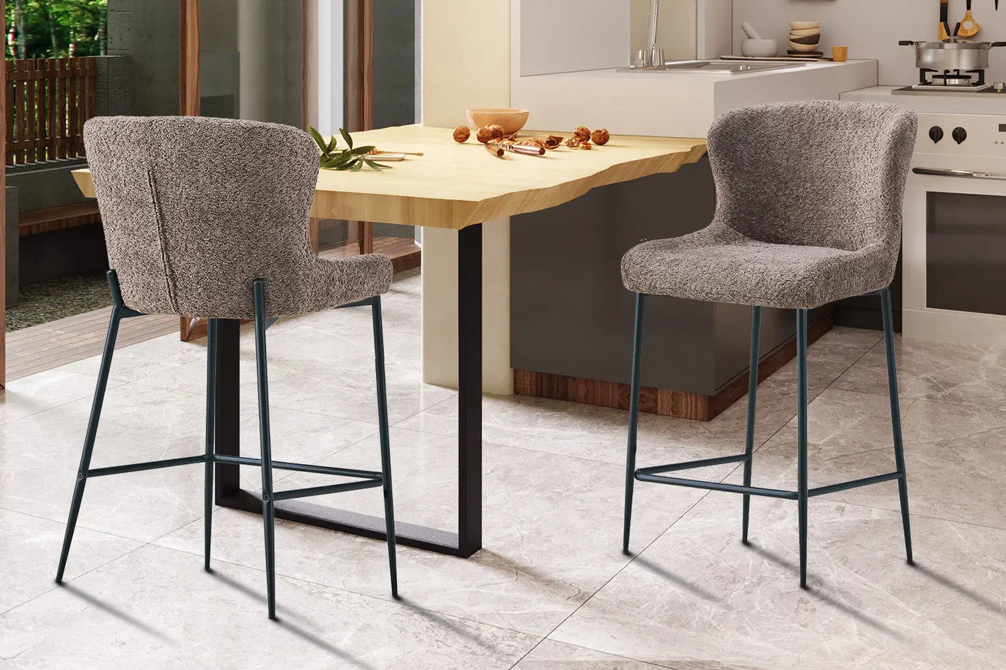 Lot de Chaises de Bar LISE en Tissu Bouclé Sable - 51.5 x 56 cm ROUSSEAU