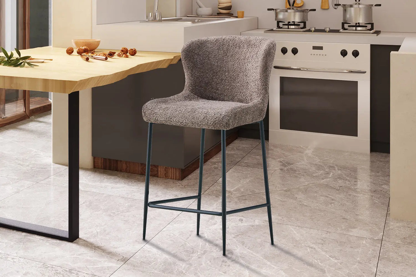 Lot de Chaises de Bar LISE en Tissu Bouclé Sable - 51.5 x 56 cm ROUSSEAU