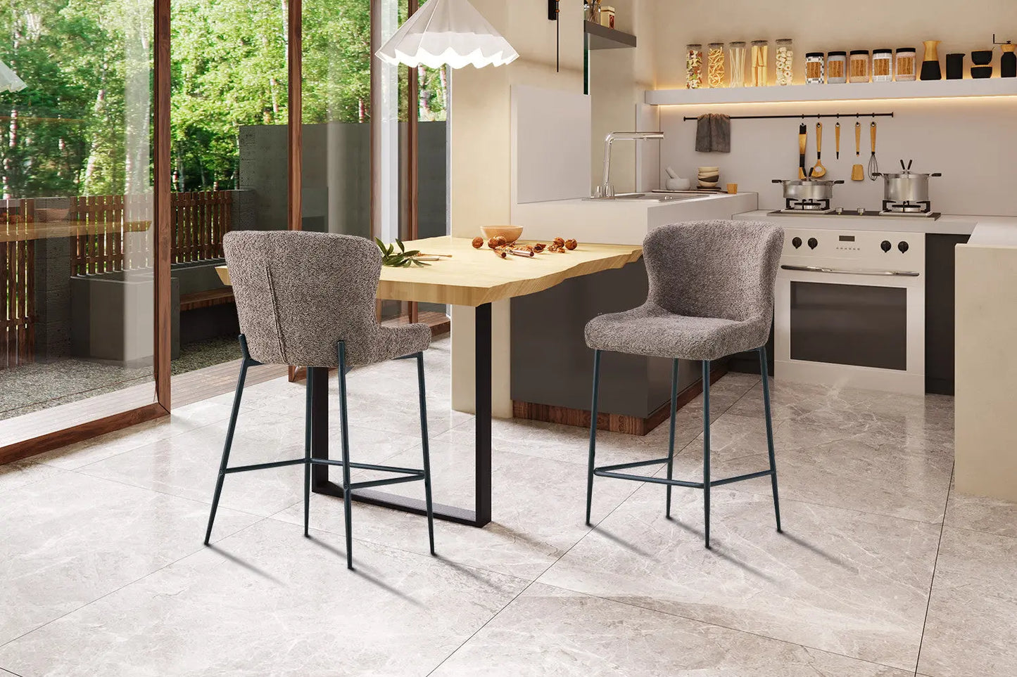 Lot de Chaises de Bar LISE en Tissu Bouclé Sable - 51.5 x 56 cm ROUSSEAU