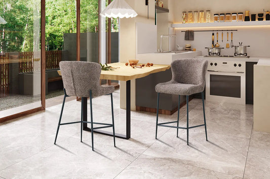 Lot de Chaises de Bar LISE en Tissu Bouclé Sable - 51.5 x 56 cm ROUSSEAU