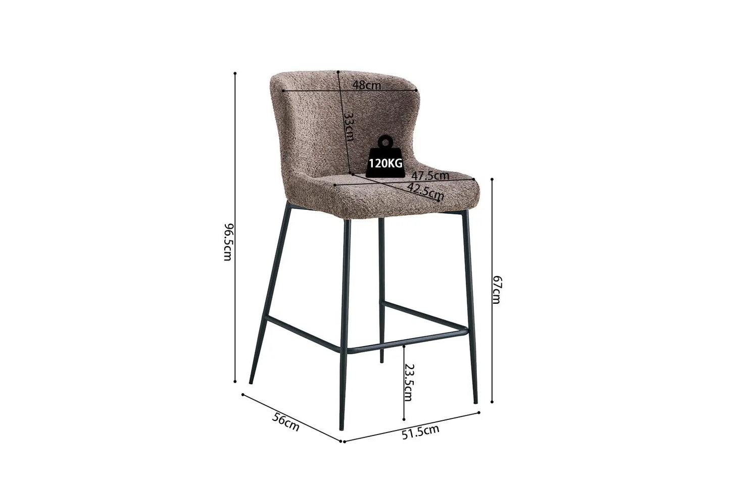 Lot de Chaises de Bar LISE en Tissu Bouclé Sable - 51.5 x 56 cm ROUSSEAU