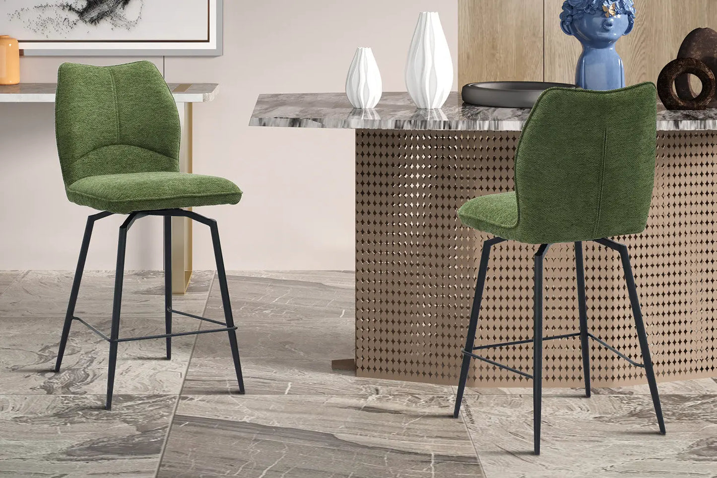 Lot de Chaises de Bar LYARA en Tissu Vert - 48 x 56 cm ROUSSEAU