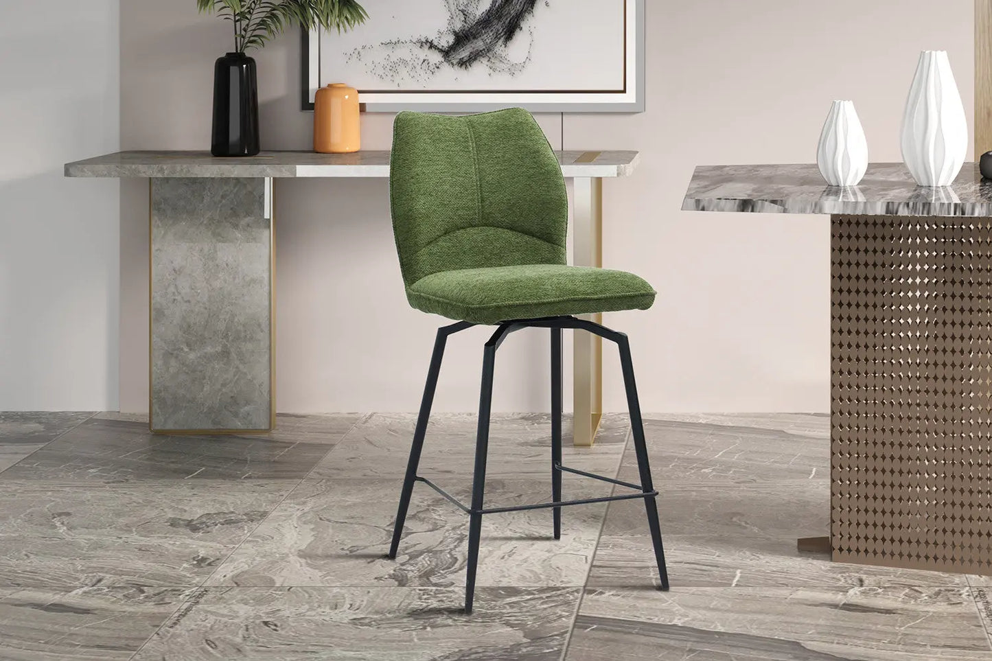 Lot de Chaises de Bar LYARA en Tissu Vert - 48 x 56 cm ROUSSEAU
