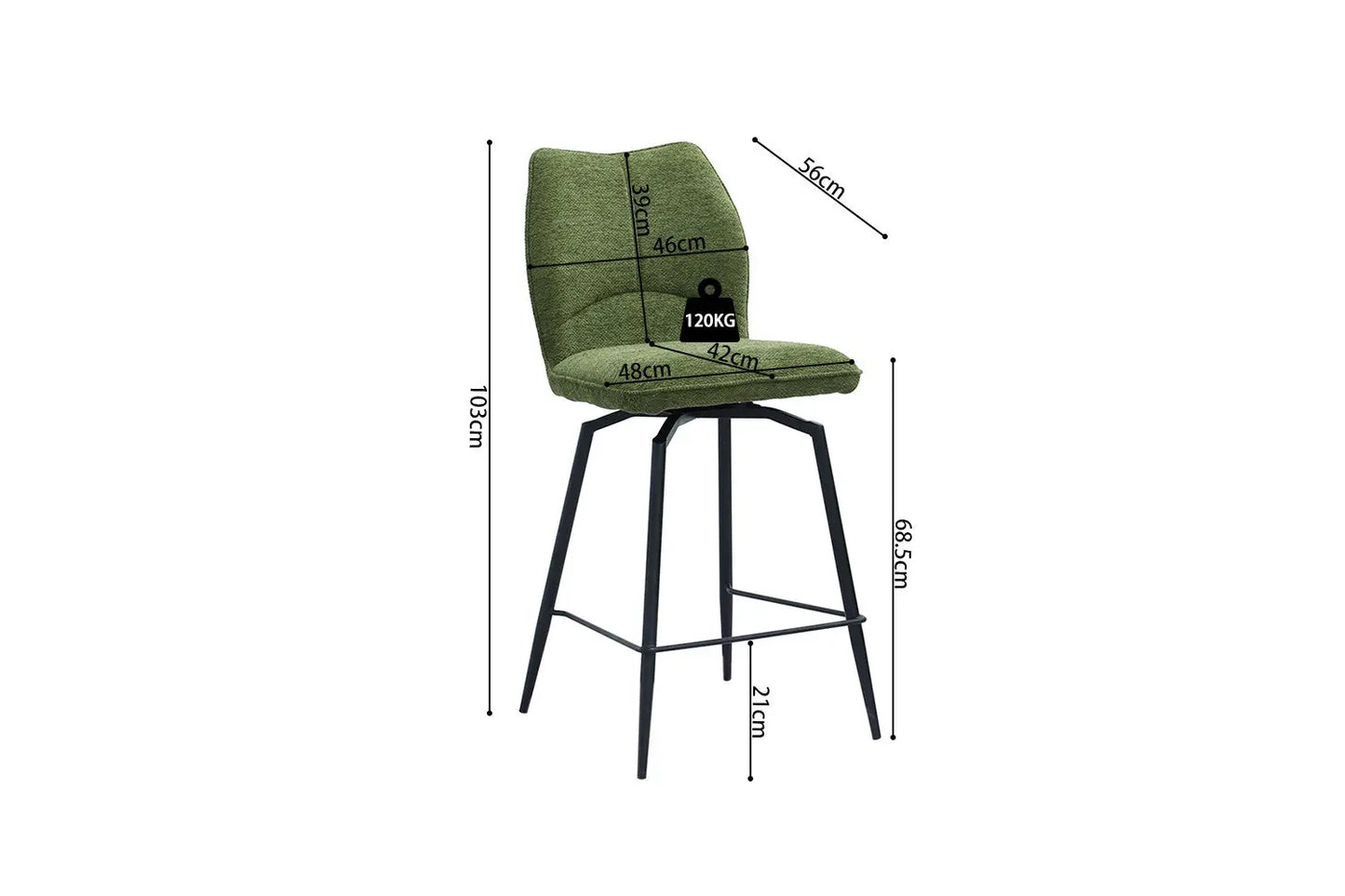 Lot de Chaises de Bar LYARA en Tissu Vert - 48 x 56 cm ROUSSEAU