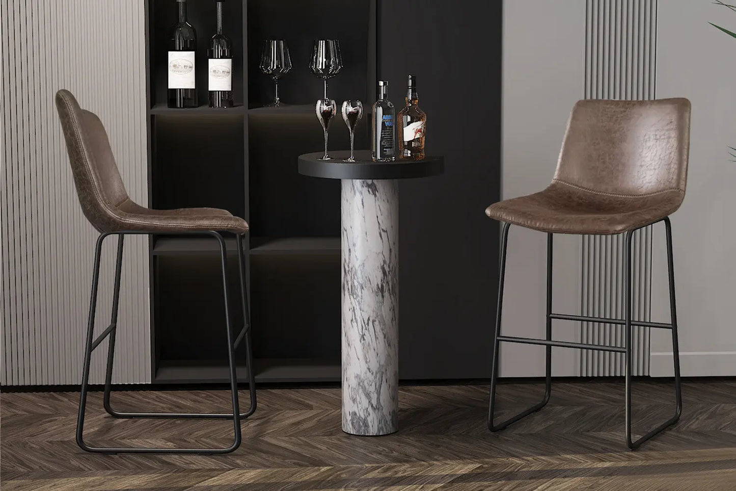 Lot de Chaises de Bar MANCYA en PU Brun Foncé - 48 x 56 cm ROUSSEAU