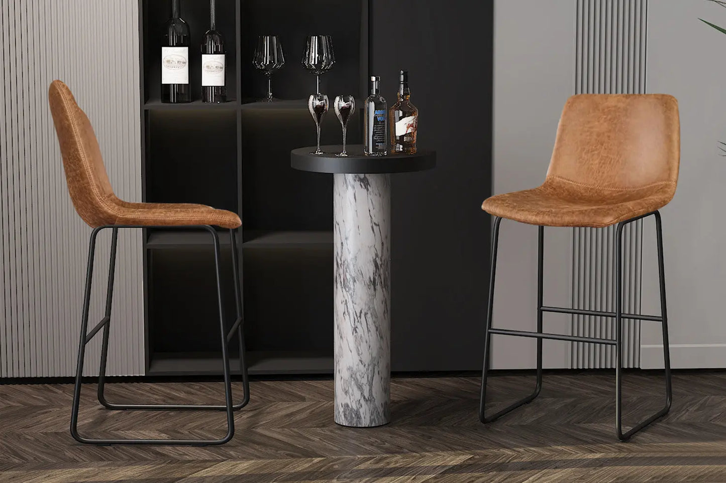 Lot de Chaises de Bar MANCYA en PU Cognac - 48 x 56 cm ROUSSEAU