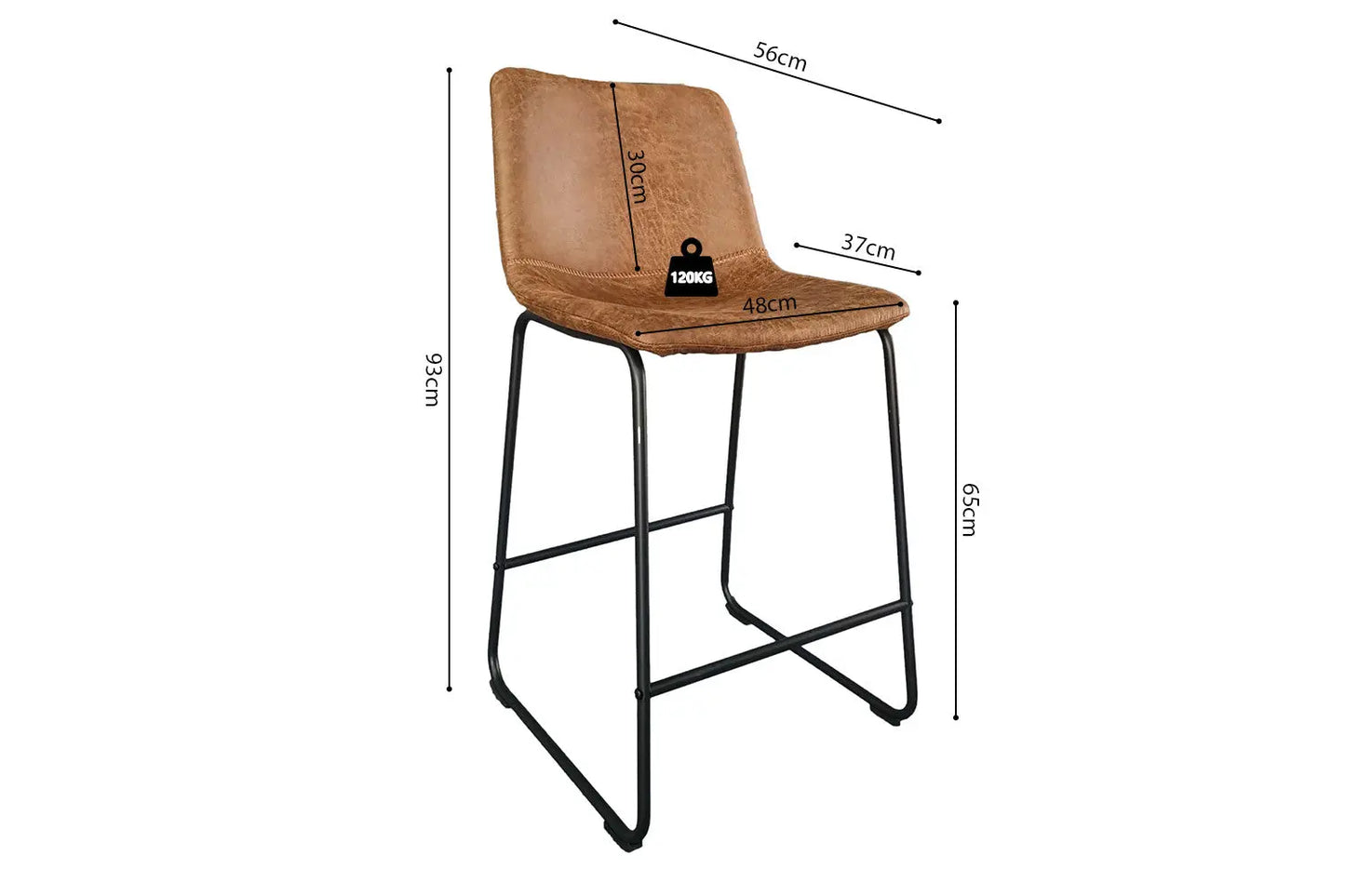 Lot de Chaises de Bar MANCYA en PU Cognac - 48 x 56 cm ROUSSEAU