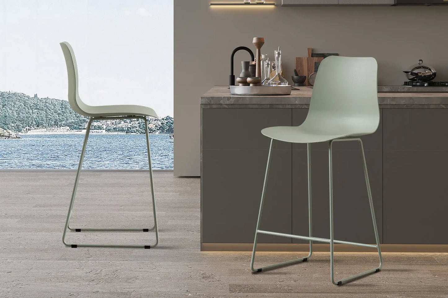 Lot de Chaises de Bar MARYA en PP Gris Vert - 51 x 44 cm ROUSSEAU