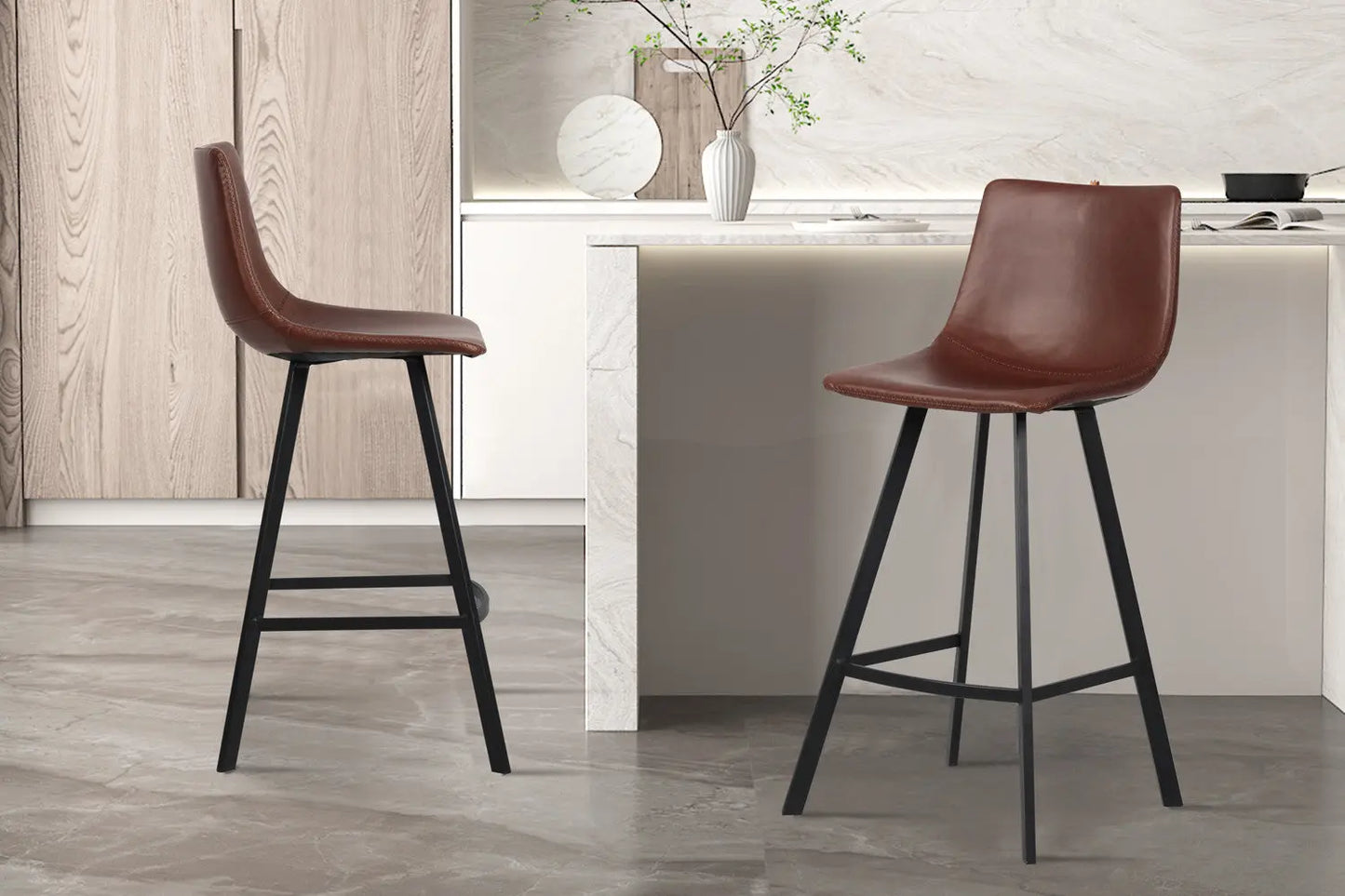 Lot de Chaises de Bar OZAYA en PU Brun - 45 x 49 cm ROUSSEAU