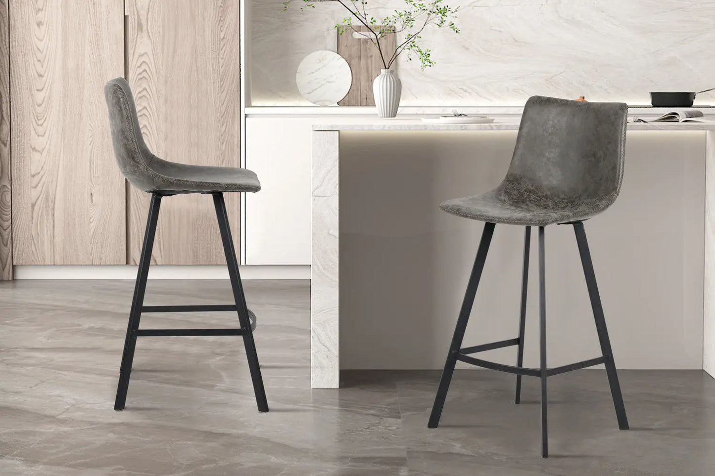 Lot de Chaises de Bar OZAYA en PU Gris - 45 x 49 cm ROUSSEAU