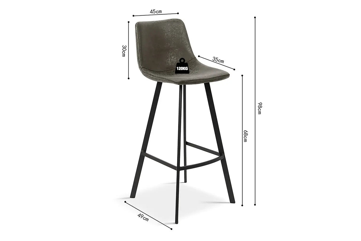 Lot de Chaises de Bar OZAYA en PU Gris - 45 x 49 cm ROUSSEAU