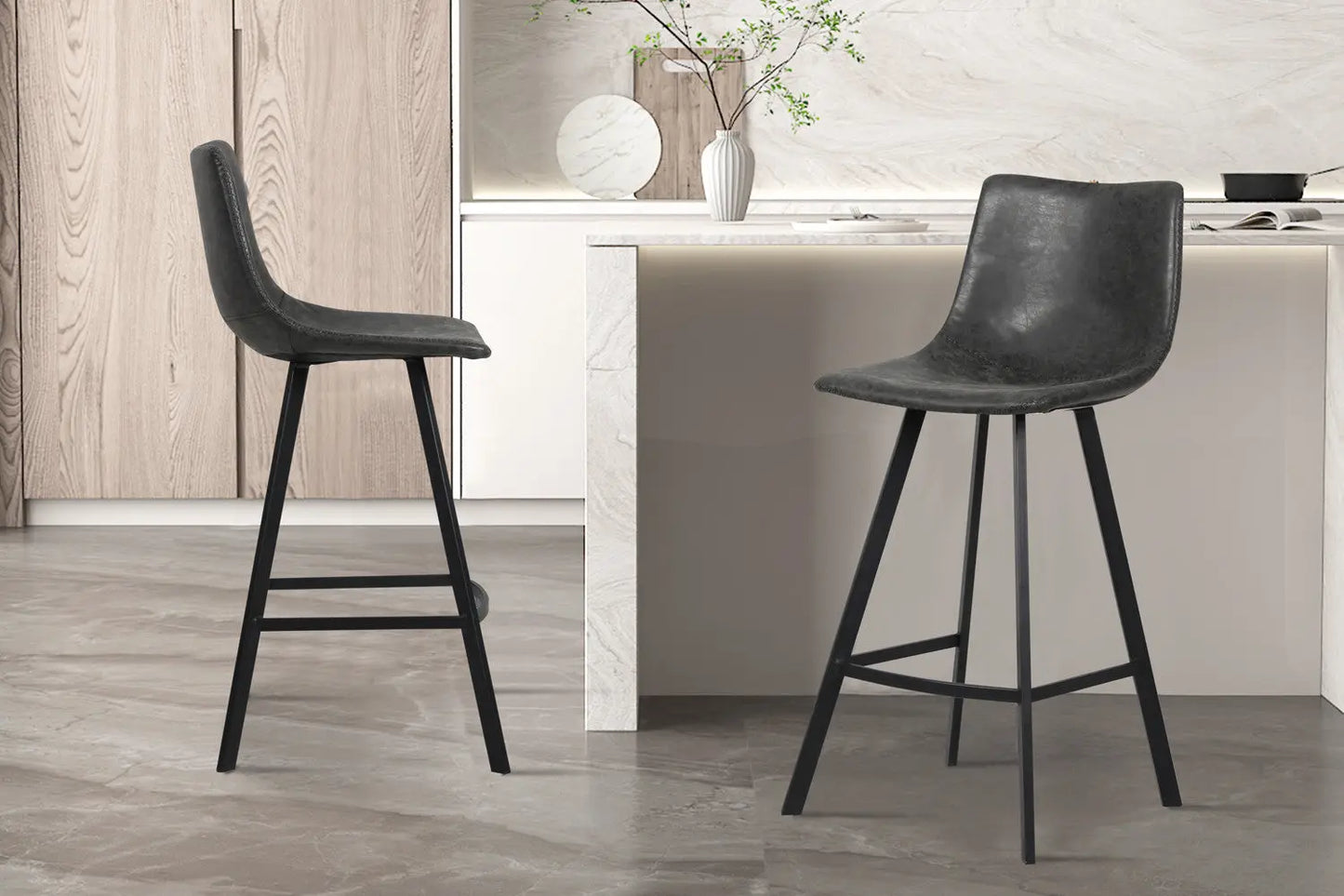 Lot de Chaises de Bar OZAYA en PU Noir - 45 x 49 cm ROUSSEAU