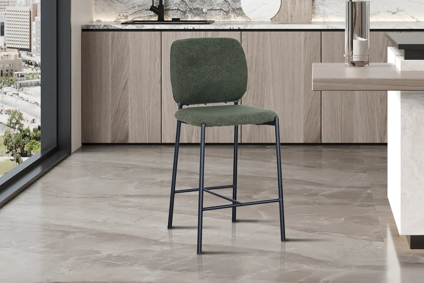 Lot de Chaises de Bar SOPHYA en Tissu Vert - 45 x 55.5 cm ROUSSEAU