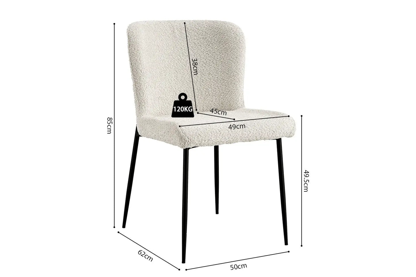 Lot de Chaises de Salle à Manger LISE Bouclé Ecru - 58 x 52 cm ROUSSEAU