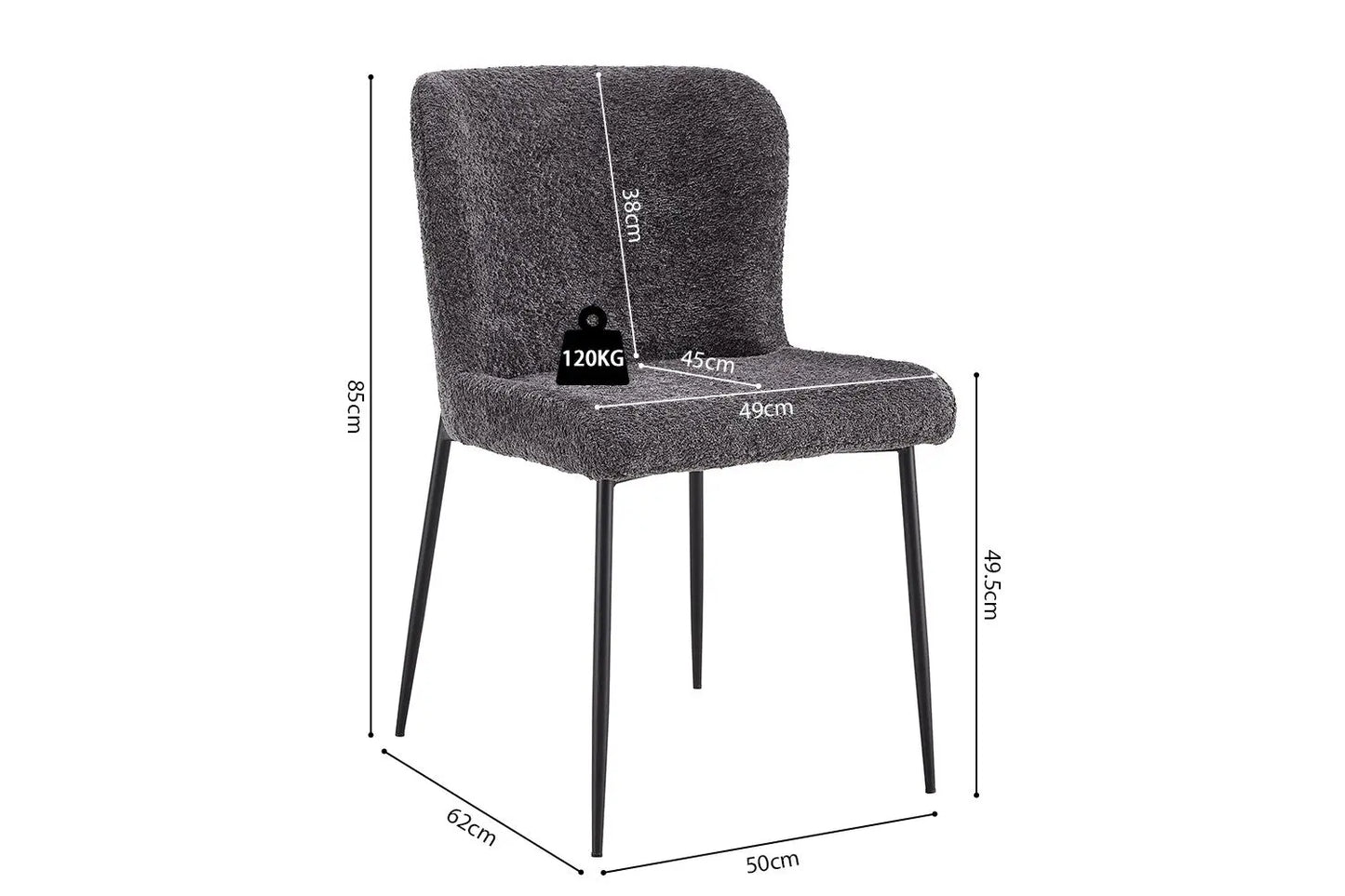 Lot de Chaises de Salle à Manger LISE Bouclé Gris Foncé - 58 x 52 cm ROUSSEAU
