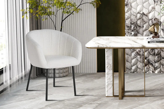 Lot de Chaises de Salle à Manger SAVINA en Tissu Bouclé Blanc - 57 x 62 cm ROUSSEAU