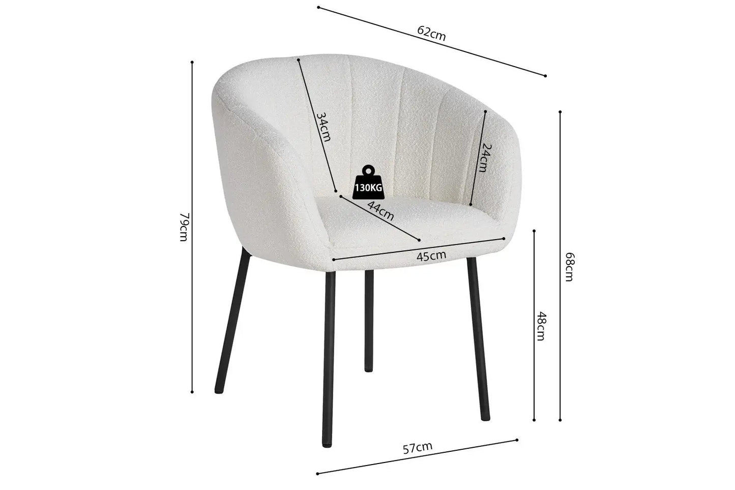 Lot de Chaises de Salle à Manger SAVINA en Tissu Bouclé Blanc - 57 x 62 cm ROUSSEAU