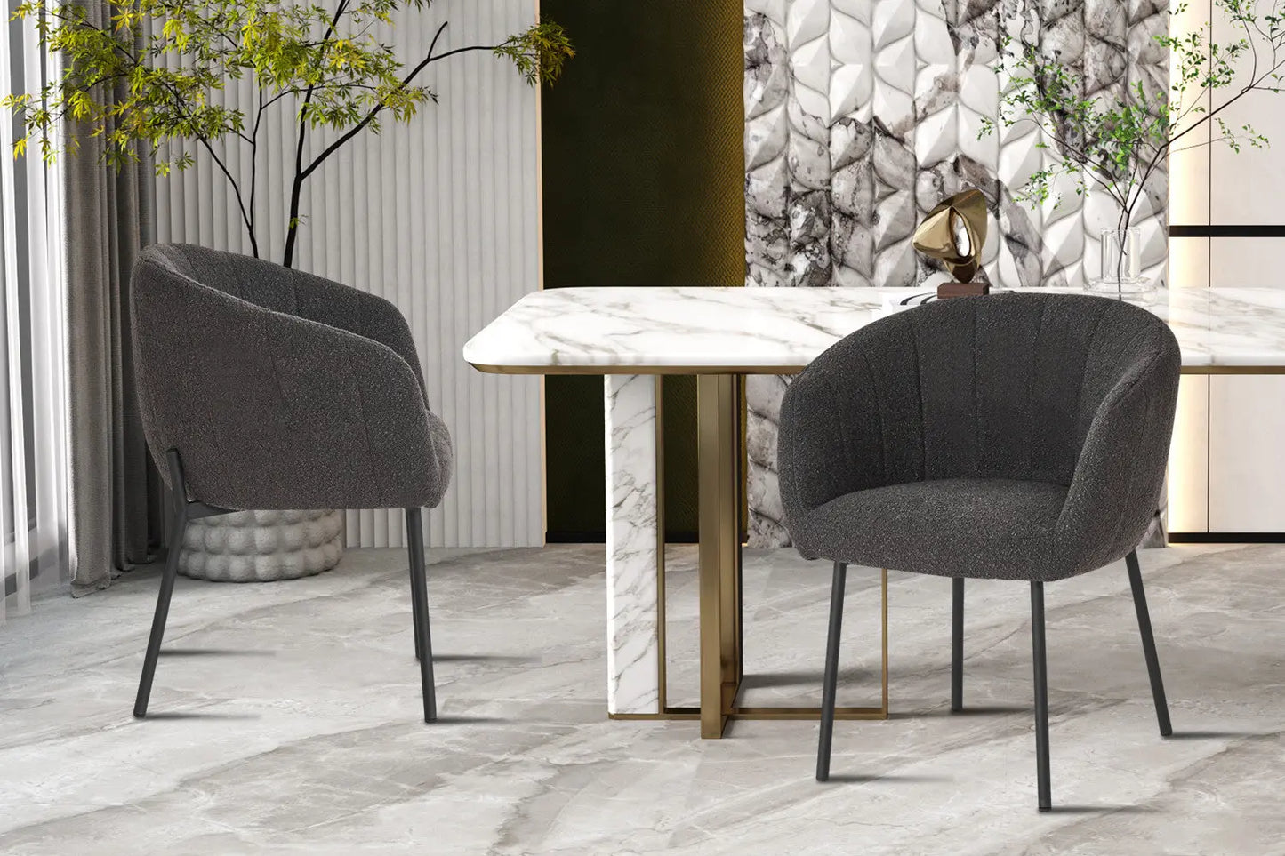 Lot de Chaises de Salle à Manger SAVINA en Tissu Bouclé Gris - 57 x 62 cm ROUSSEAU