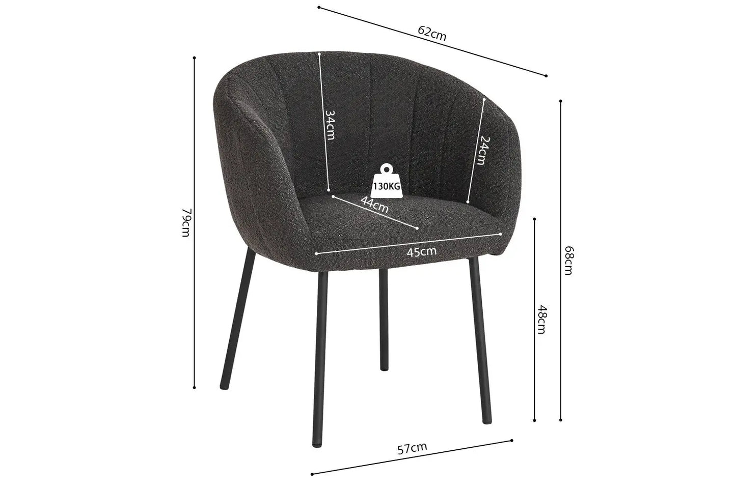 Lot de Chaises de Salle à Manger SAVINA en Tissu Bouclé Gris - 57 x 62 cm ROUSSEAU