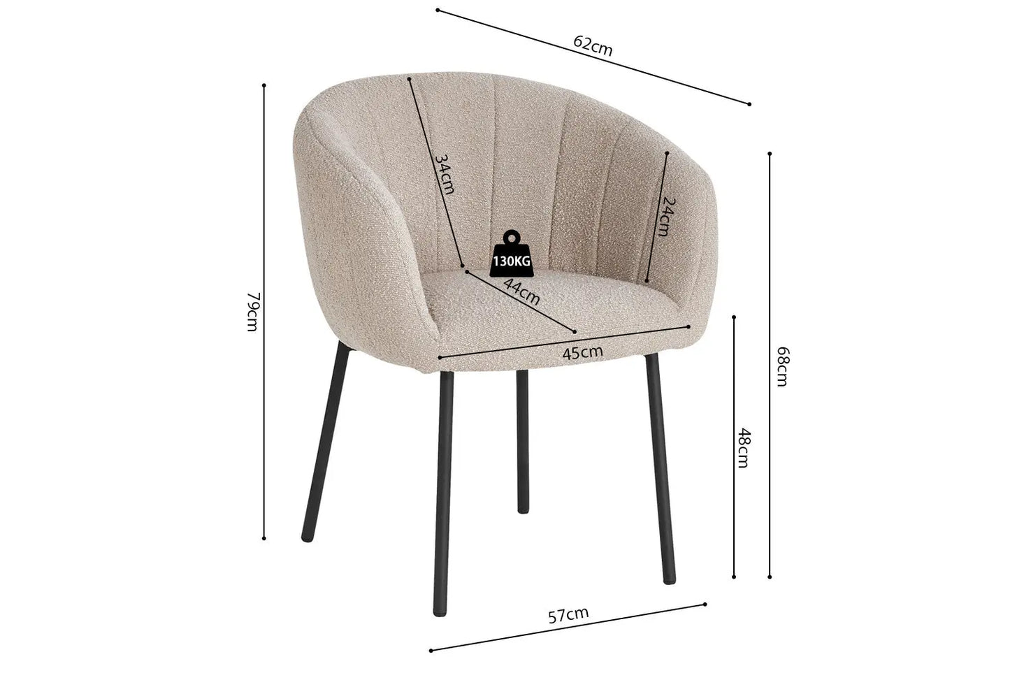Lot de Chaises de Salle à Manger SAVINA en Tissu Bouclé Sable - 57 x 62 cm ROUSSEAU