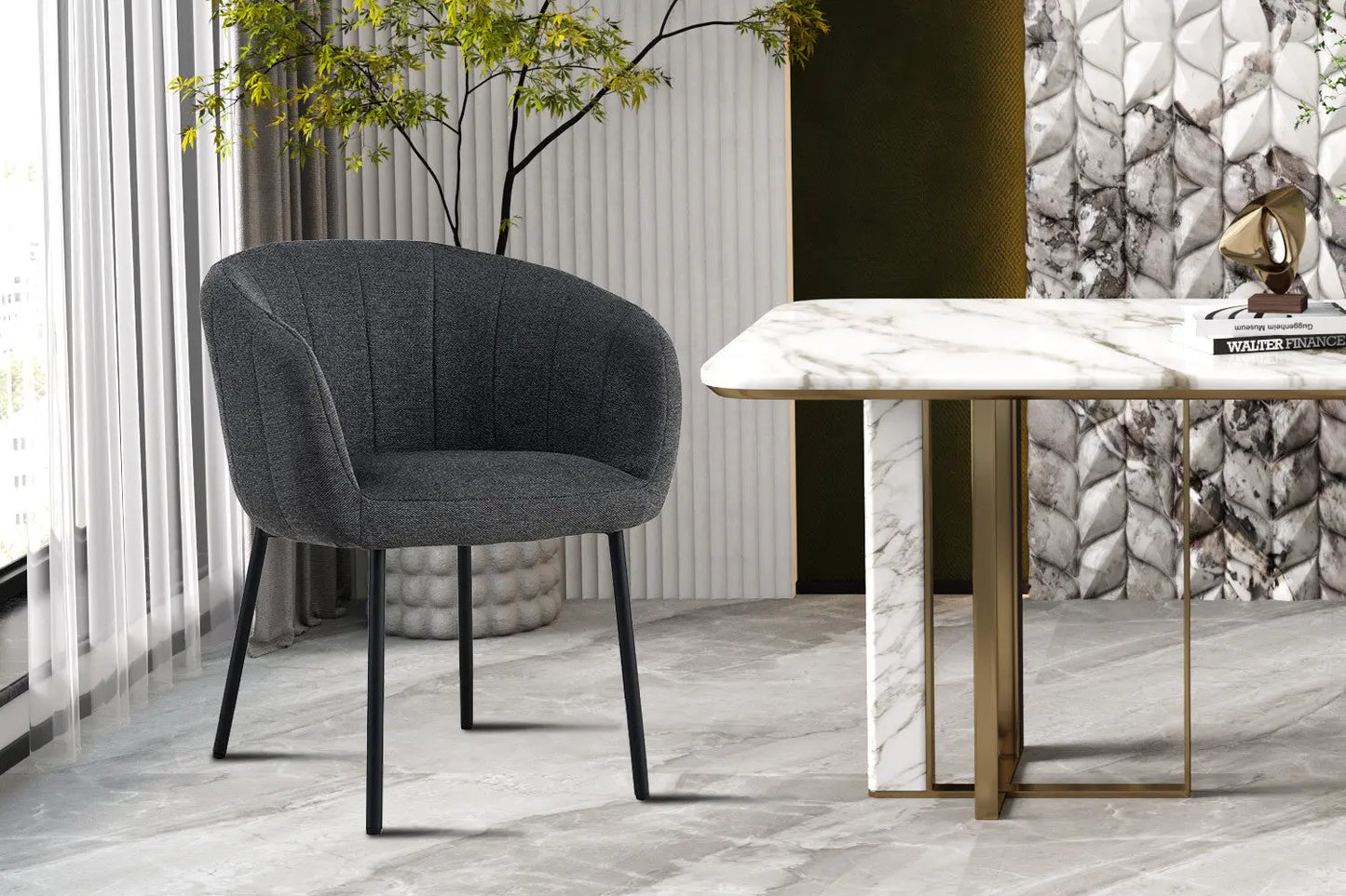 Lot de Chaises de Salle à Manger SAVINA en Tissu Gris Foncé - 57 x 62 cm ROUSSEAU