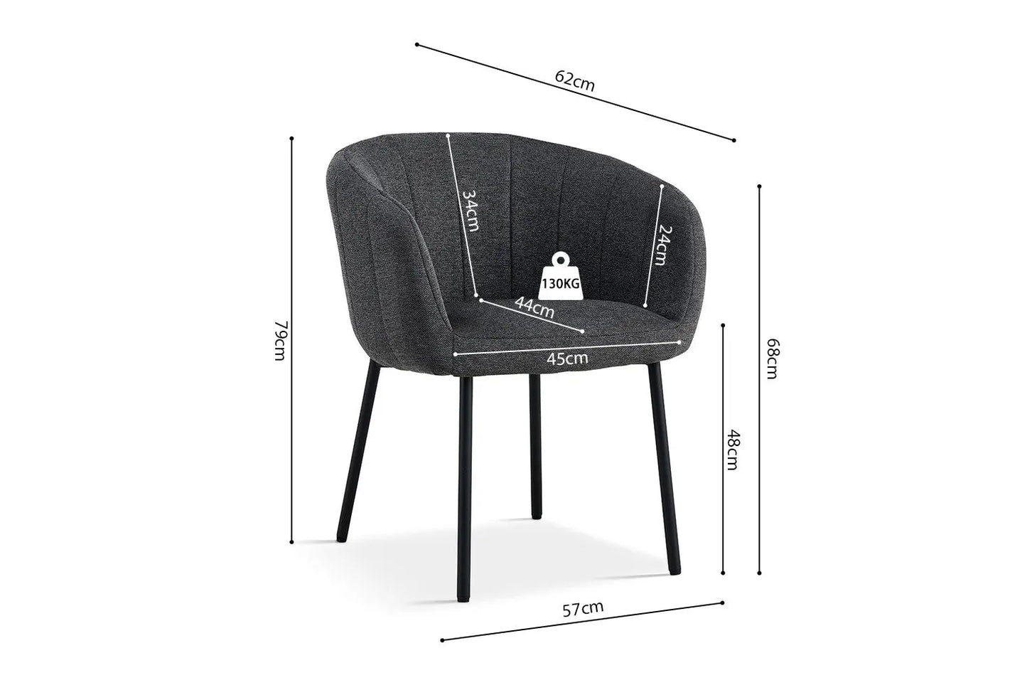 Lot de Chaises de Salle à Manger SAVINA en Tissu Gris Foncé - 57 x 62 cm ROUSSEAU
