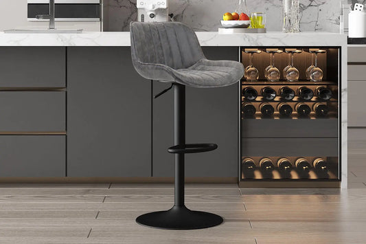 Lot de Tabourets de Bar FENNY en PU Gris - 48 x 49.5 cm ROUSSEAU