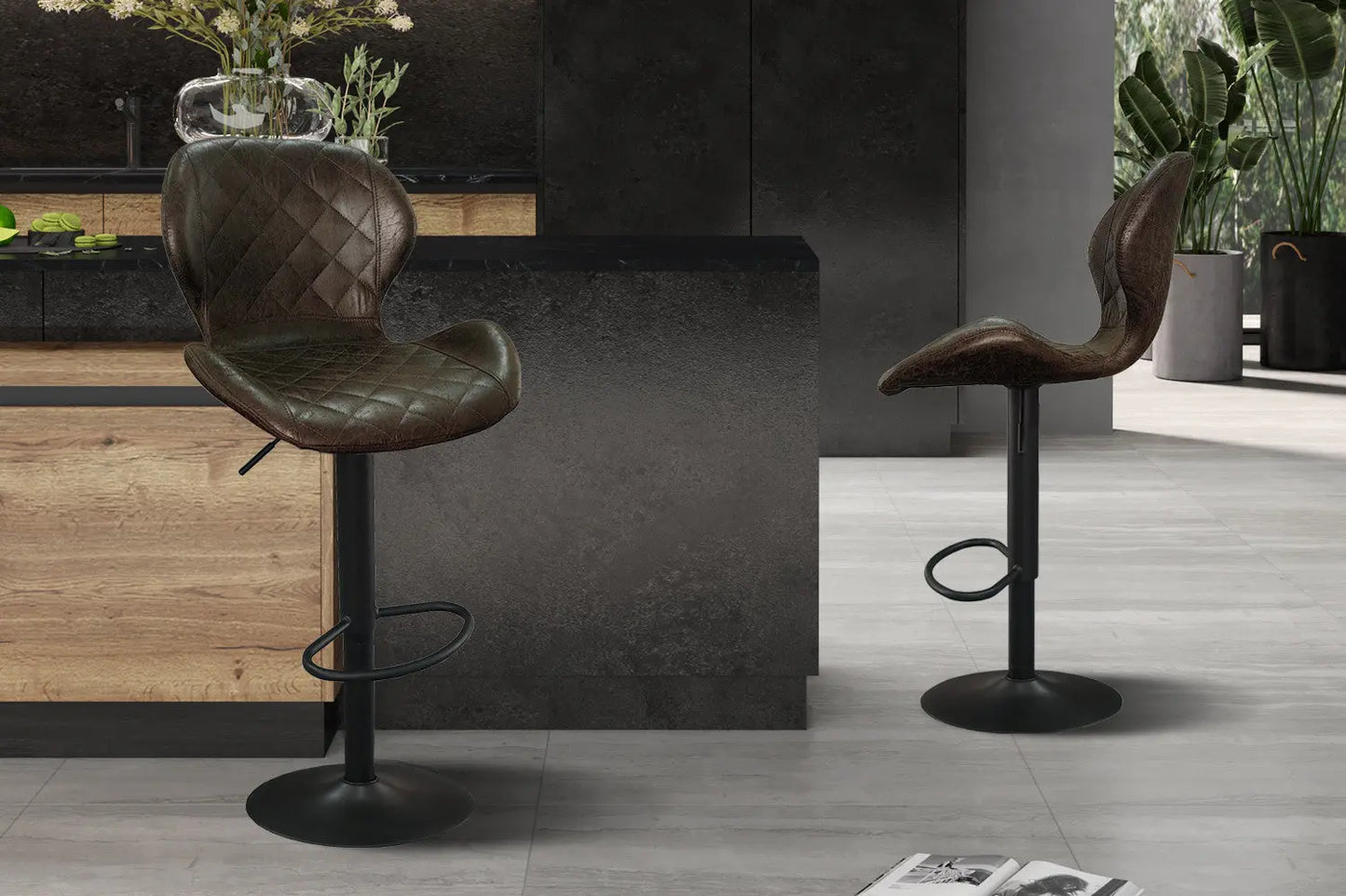 Lot de Tabourets de Bar MAYA en PU Brun Foncé - 48 x 52 cm ROUSSEAU