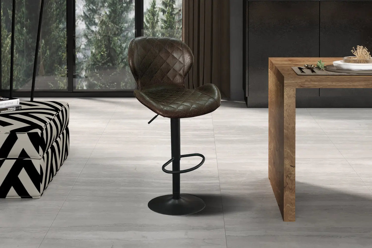 Lot de Tabourets de Bar MAYA en PU Brun Foncé - 48 x 52 cm ROUSSEAU