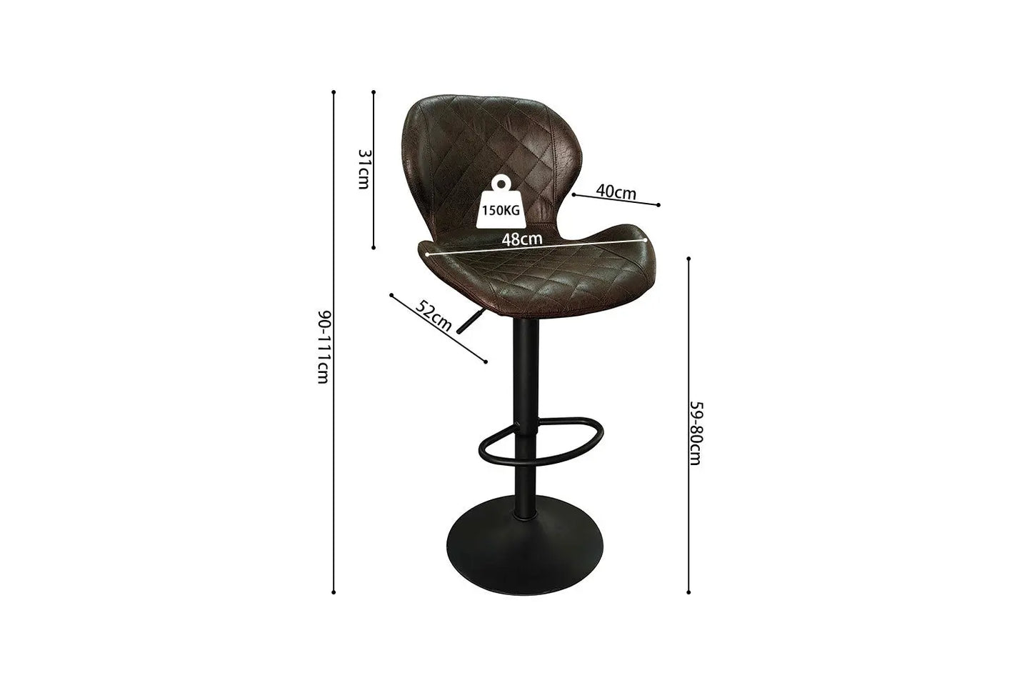 Lot de Tabourets de Bar MAYA en PU Brun Foncé - 48 x 52 cm ROUSSEAU