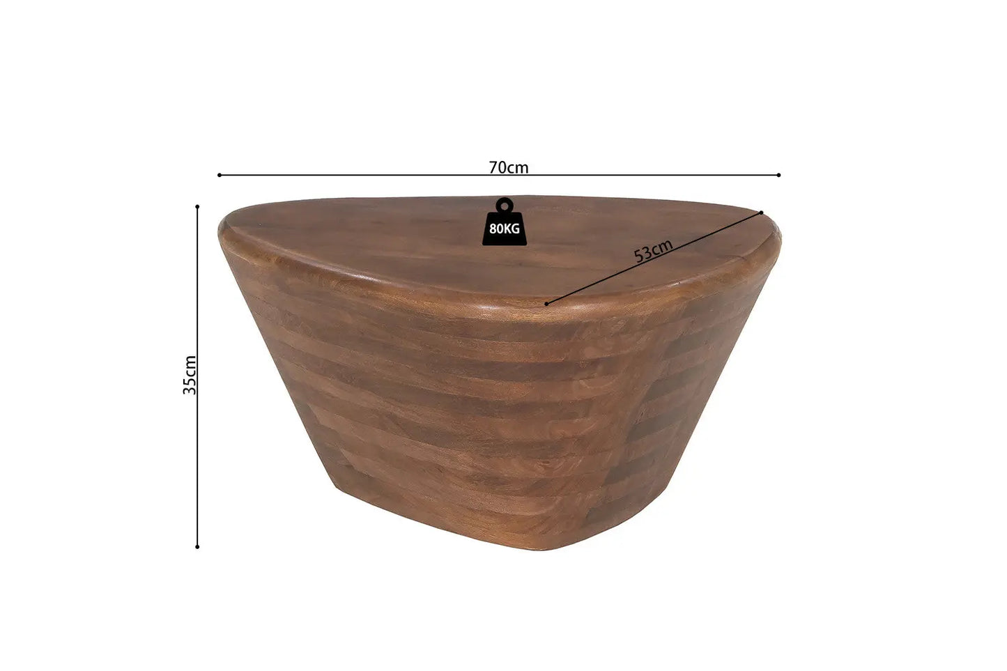 MAËLO - Table basse Bois de Manguier Brun Clair - 35 x 70 cm ROUSSEAU