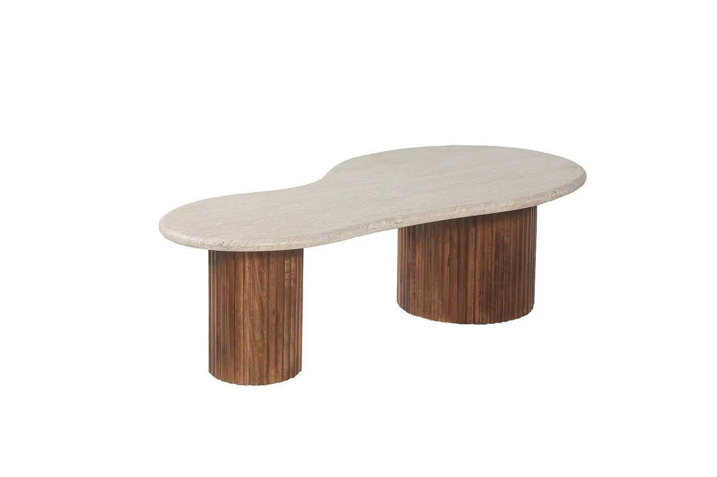 MARLEY - Table basse en Bois de manguier avec plateau en Travertin Beige - 120 cm ROUSSEAU