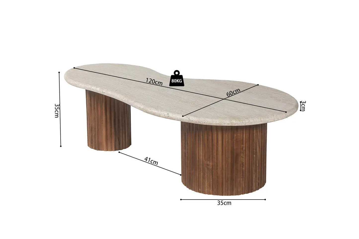 MARLEY - Table basse en Bois de manguier avec plateau en Travertin Beige - 120 cm ROUSSEAU