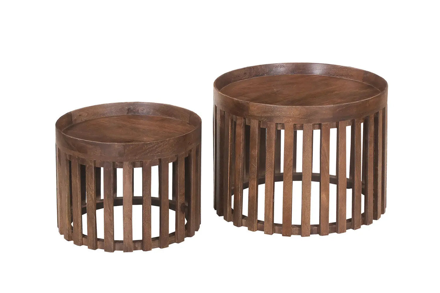 NAEL - Lot de 2 Tables basses Ronde Bois de Manguier Brun Clair - 48x48 cm et 60x60 cm ROUSSEAU