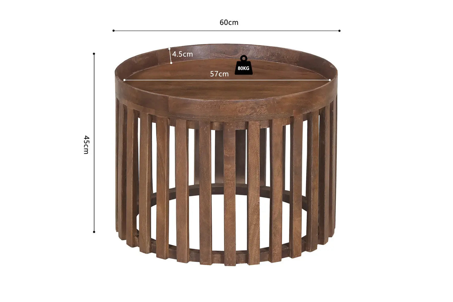 NAEL - Lot de 2 Tables basses Ronde Bois de Manguier Brun Clair - 48x48 cm et 60x60 cm ROUSSEAU