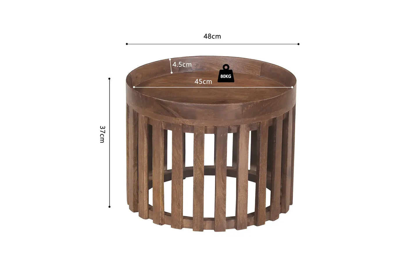 NAEL - Lot de 2 Tables basses Ronde Bois de Manguier Brun Clair - 48x48 cm et 60x60 cm ROUSSEAU