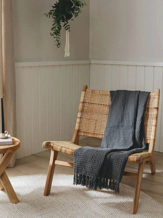 Plaid en Coton fait main Amelia Gris Foncé BENUTA