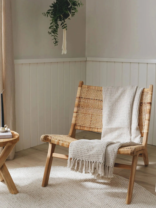 Plaid en Coton fait main Amelia Ivoire - 125x150 cm BENUTA