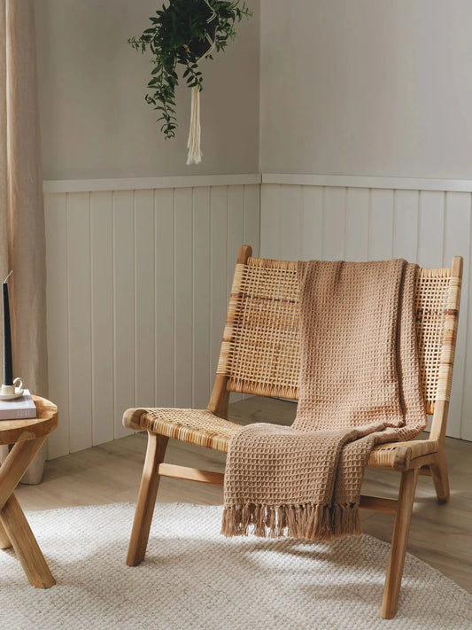 Plaid en Coton fait main Amelia Marron Clair BENUTA