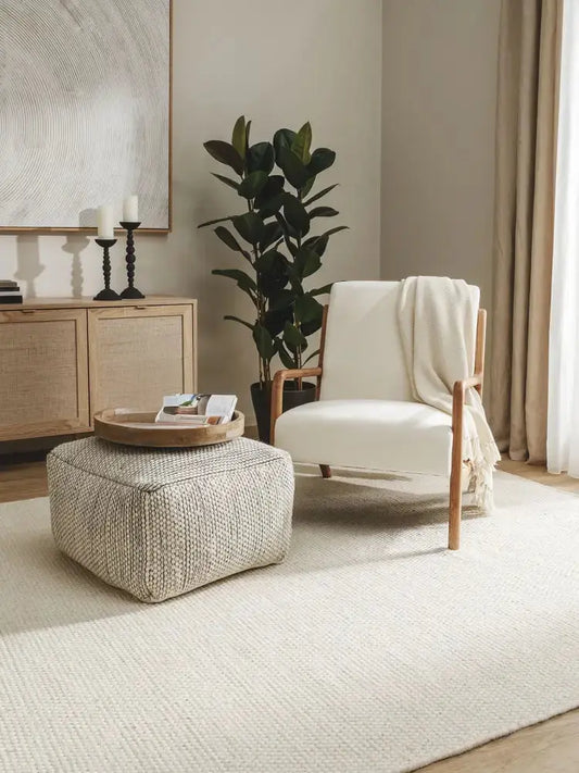 Pouf en Laine fait main ROCCA Beige et noir BENUTA