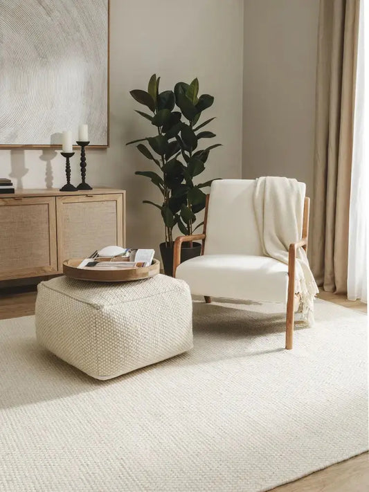 Pouf en Laine fait main ROCCA Blanc BENUTA